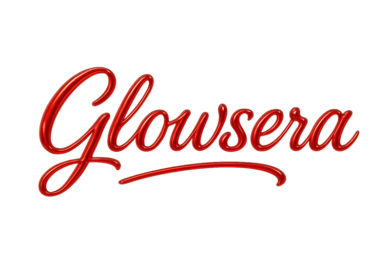Je veux un logo pour ma marque GLOwSERA, en un seul mot avec un fond transparent.  
> L’écriture doit ressembler à du gel tres brillant, comme si elle était écrite avec un gel de beauté.  
> Utilise la police "Kissanti" ou une police manuscrite similaire, avec une couleur rouge élégante.  
> Le rendu doit être futuriste, moderne, et donner une sensation de soin, cosmétique haut de gamme.  
> Merci d'assurer une bonne lisibilité, même sur fond clair ou foncé.
